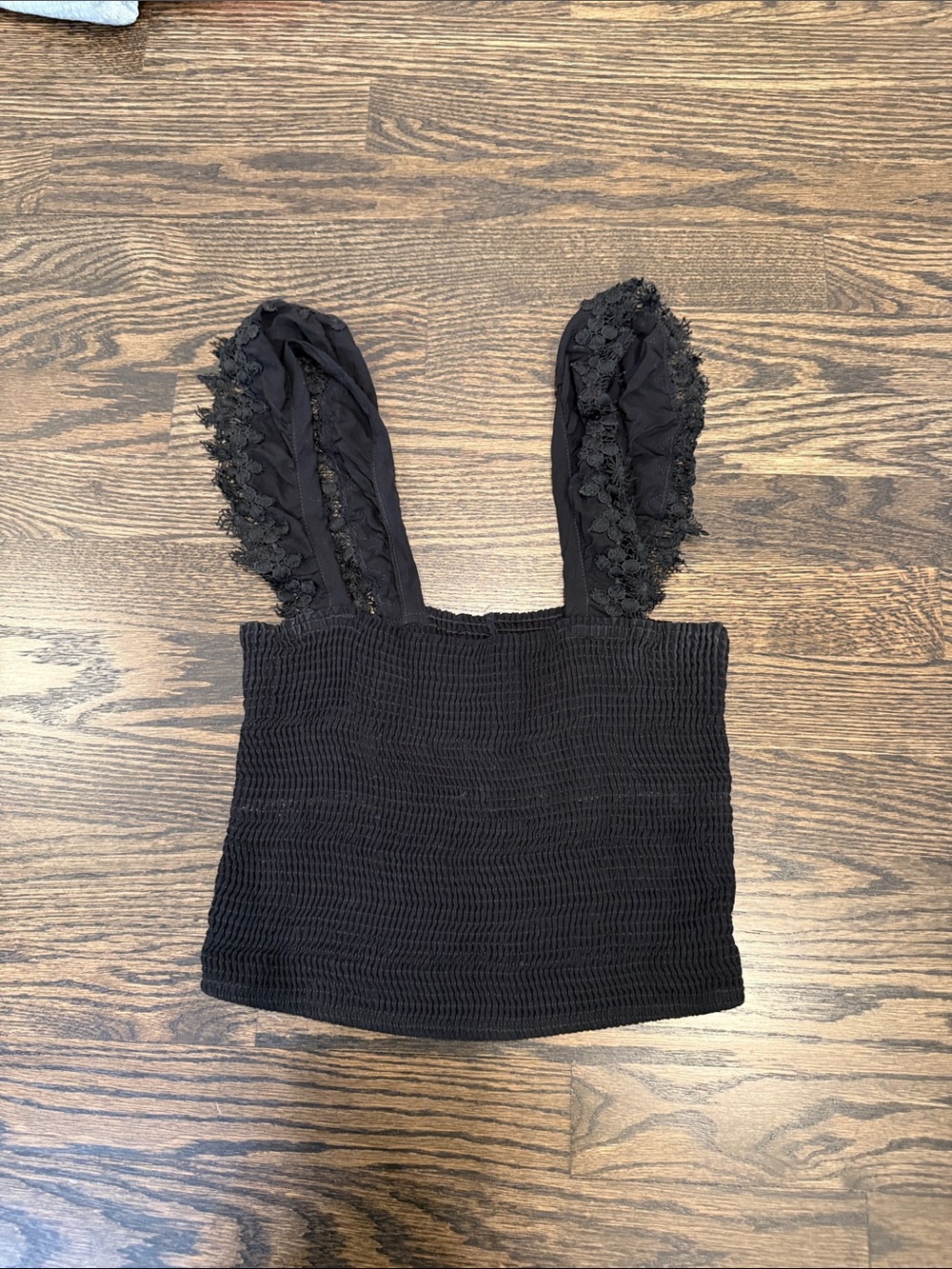 Peixoto Black Smocked Lace-Trim Tank